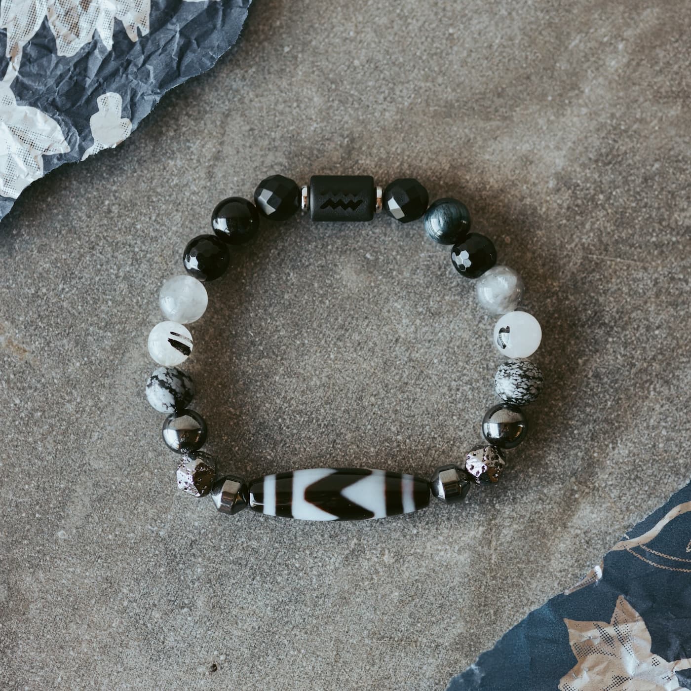 Handcrafted Ardor dzi bracelet of natural gemstones