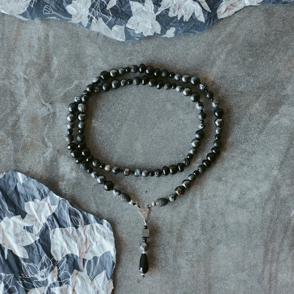 Black gemstone mala with pendant
